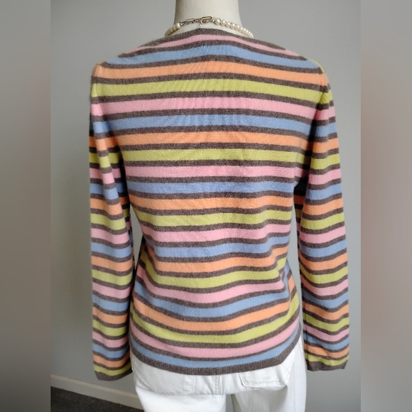 Talbots Vintage Cashmere V-Neck Sweater Candy Colorful Stripe Classic Size. Med - Picture 8 of 13